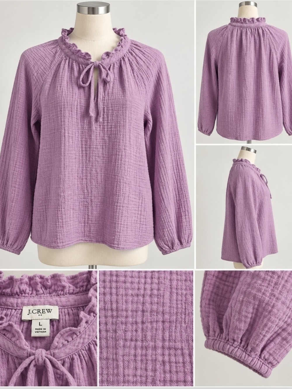 NWT J.Crew Factory Gauze Tie Neck Blouse Lavender Size L
